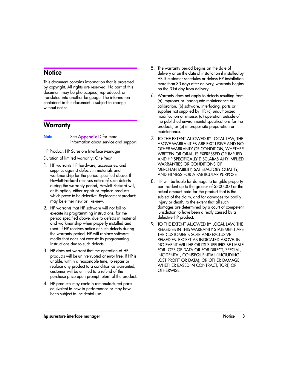 Notice, Warranty | HP Tape Library Interface Manager Software User Manual | Page 3 / 138