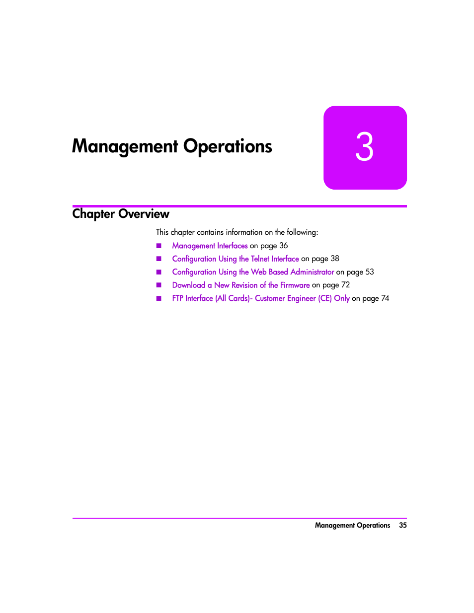 Management operations, Chapter overview, Chapter 3 | Management operations 35, Chapter overview 35 | HP Tape Library Interface Manager Software User Manual | Page 35 / 138