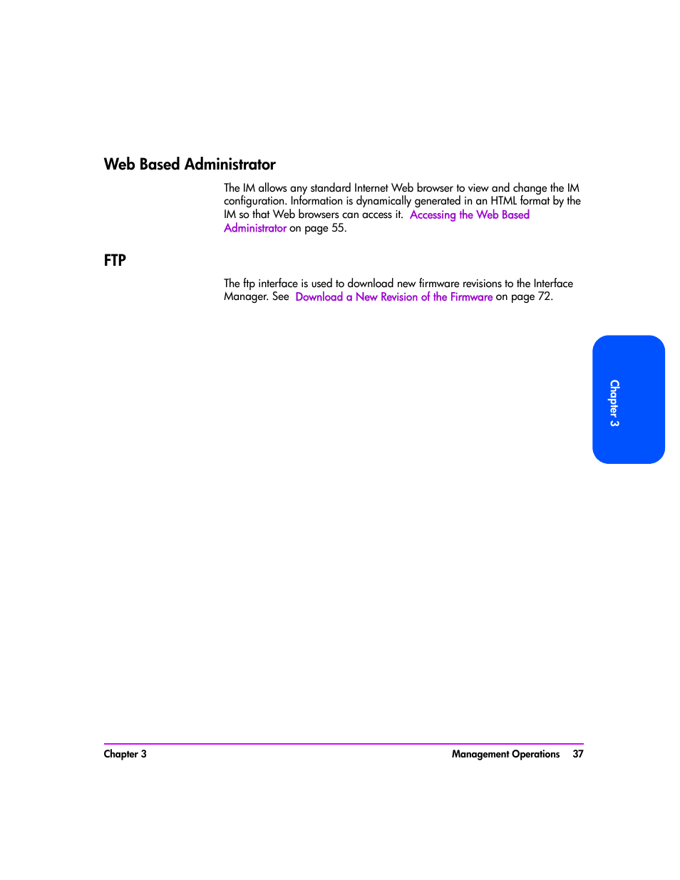 Web based administrator, Web based administrator 37, Ftp 37 | HP Tape Library Interface Manager Software User Manual | Page 37 / 138