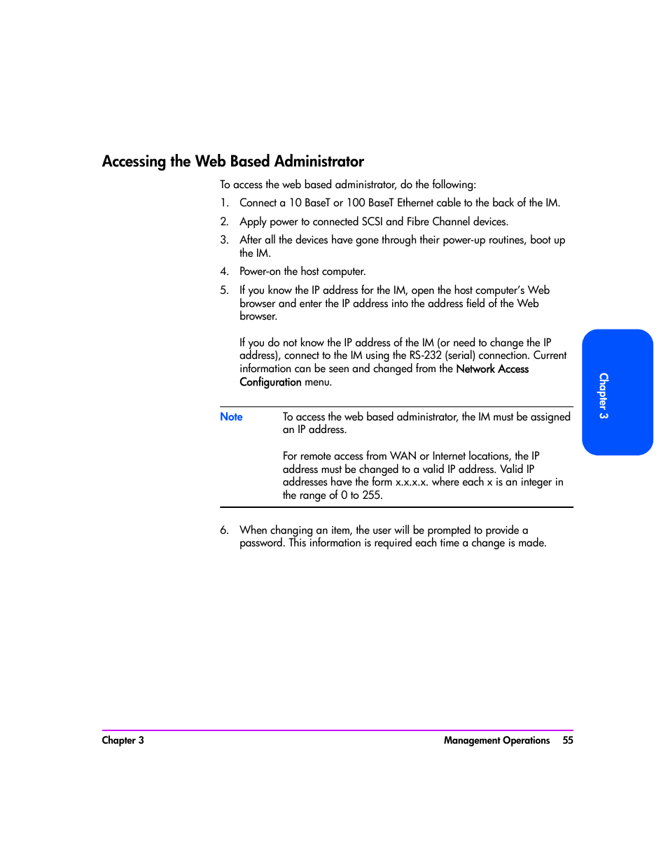 Accessing the web based administrator, Power-on the host computer, Accessing the web based administrator 55 | Accessing the web based, Administrator | HP Tape Library Interface Manager Software User Manual | Page 55 / 138