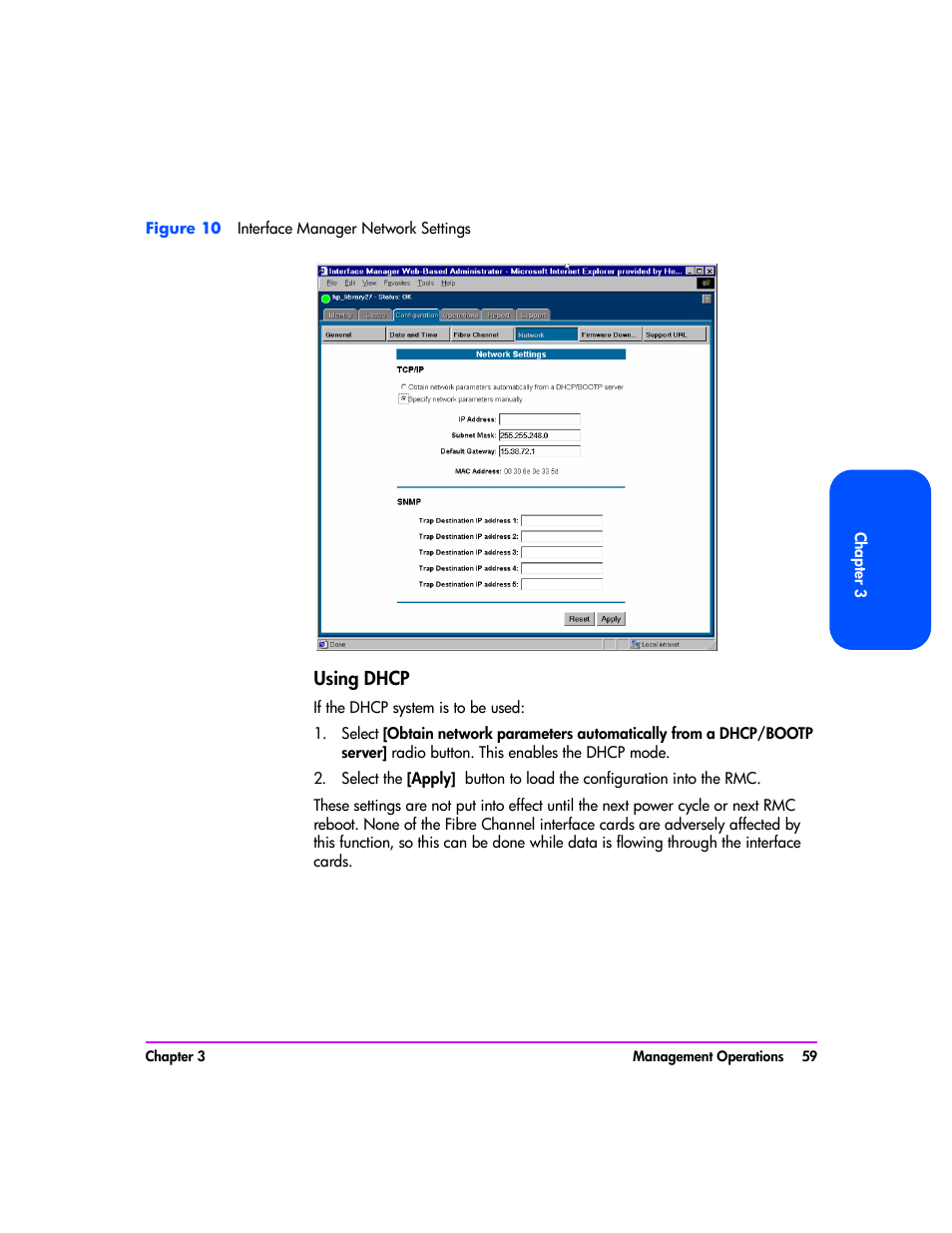 Using dhcp, Using dhcp 59, Figure 10 | HP Tape Library Interface Manager Software User Manual | Page 59 / 138