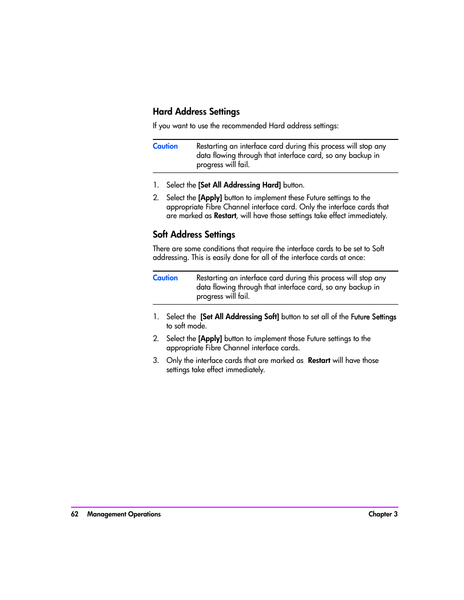 Hard address settings, Select the [set all addressing hard] button, Soft address settings | Hard address settings 62, Soft address settings 62 | HP Tape Library Interface Manager Software User Manual | Page 62 / 138