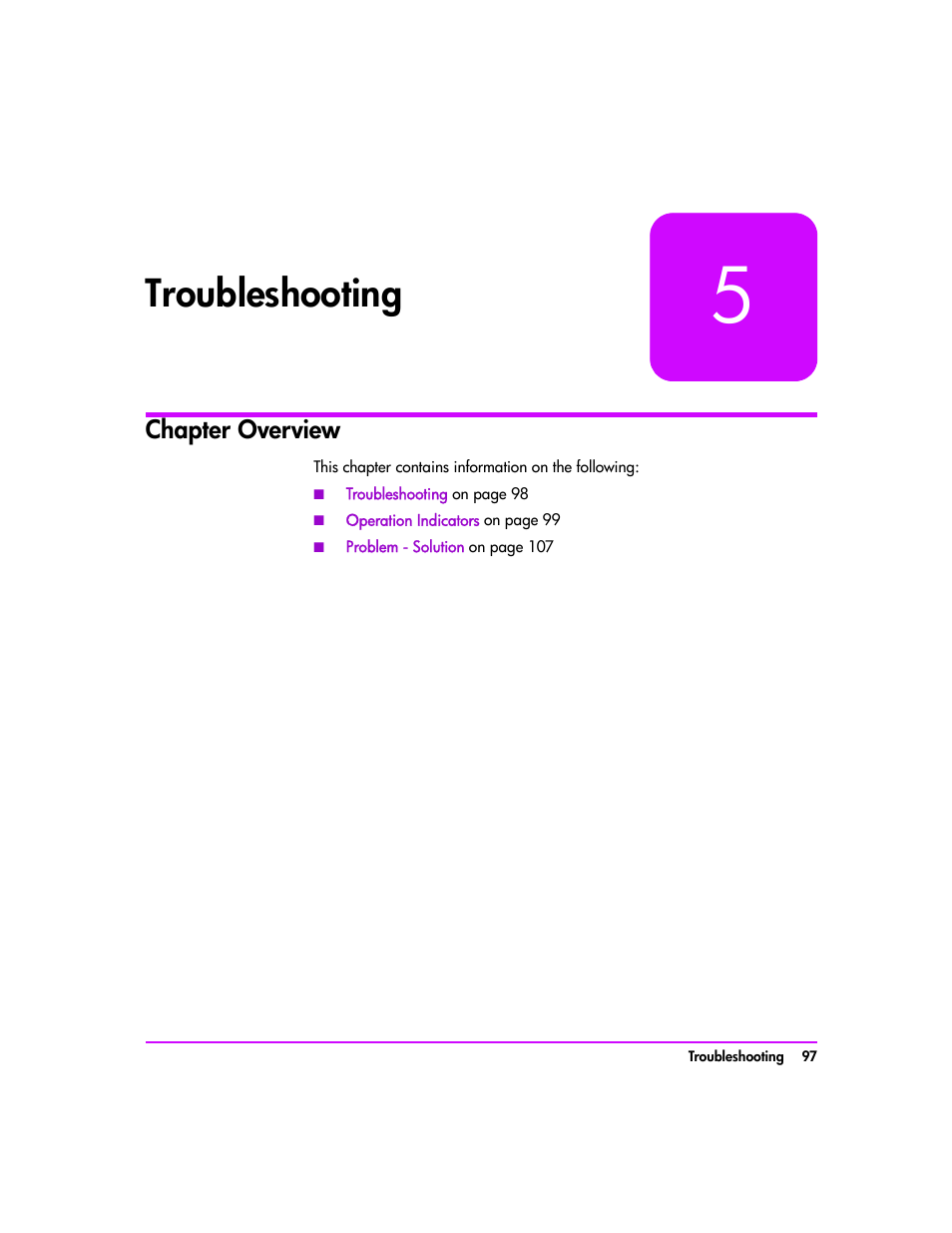 Troubleshooting, Chapter overview, Troubleshooting 97 | Chapter overview 97 | HP Tape Library Interface Manager Software User Manual | Page 97 / 138