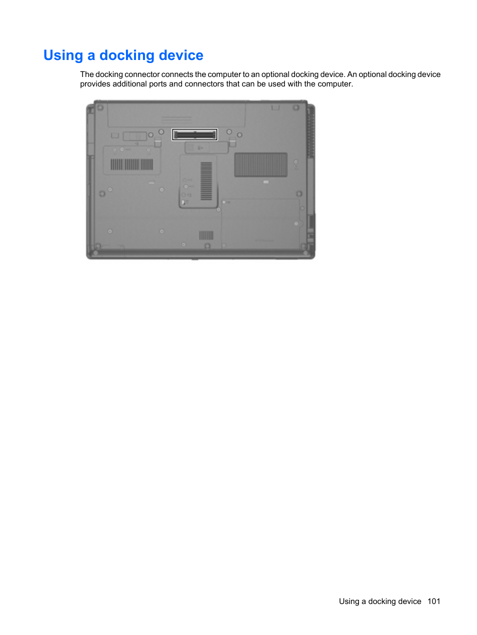 Using a docking device | HP ProBook 6450b Notebook-PC User Manual | Page 111 / 181