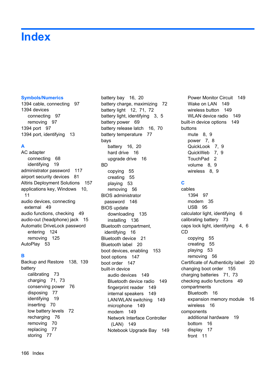 Index | HP ProBook 6450b Notebook-PC User Manual | Page 176 / 181