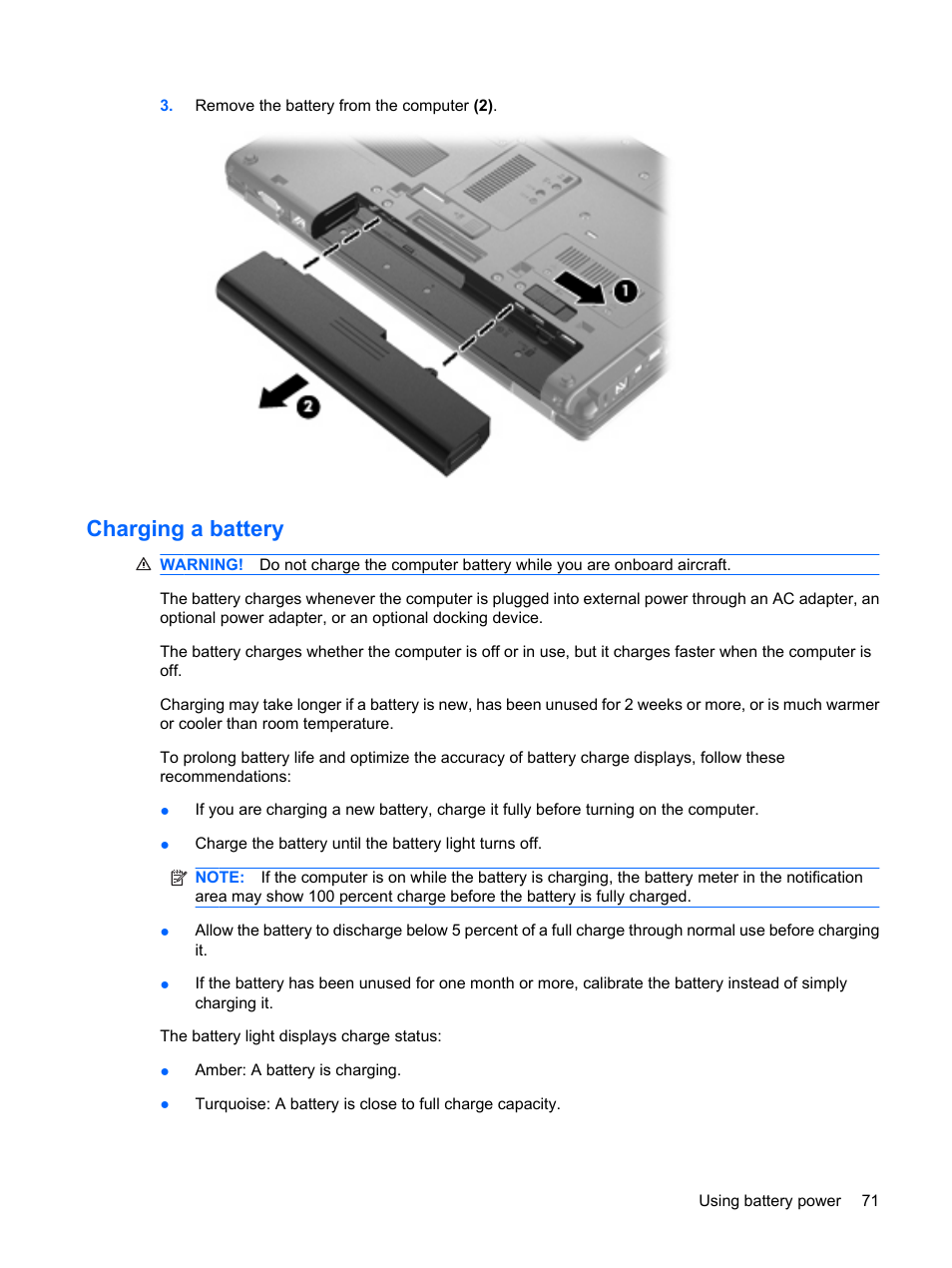 Charging a battery | HP ProBook 6450b Notebook-PC User Manual | Page 81 / 181