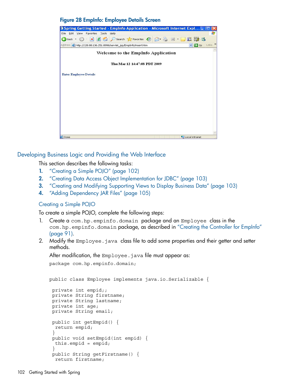 Creating a simple pojo, Developing | HP Integrity NonStop J-Series User Manual | Page 102 / 470