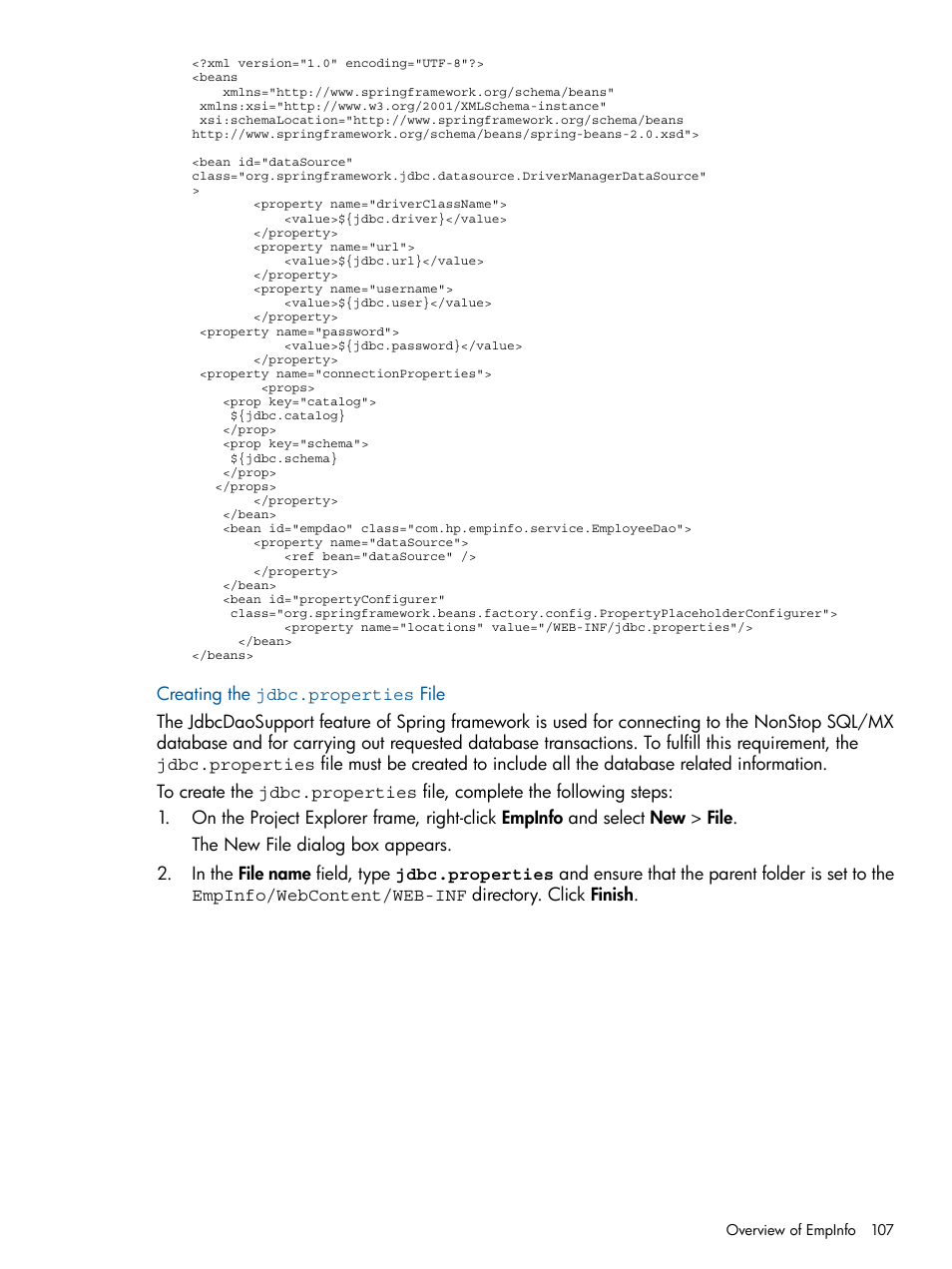 Creating the jdbc.properties file | HP Integrity NonStop J-Series User Manual | Page 107 / 470