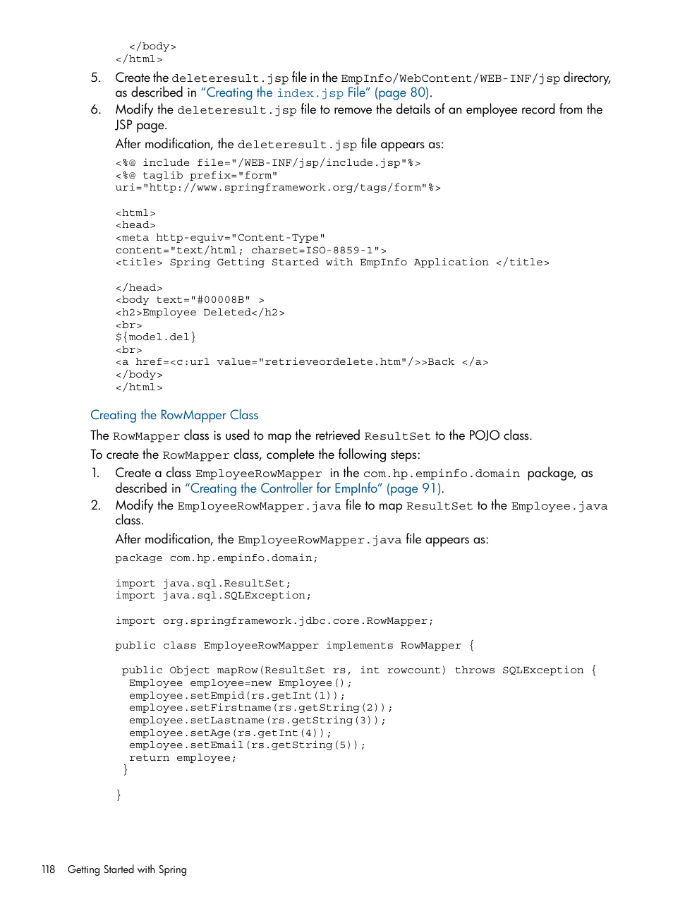 Creating the rowmapper class | HP Integrity NonStop J-Series User Manual | Page 118 / 470