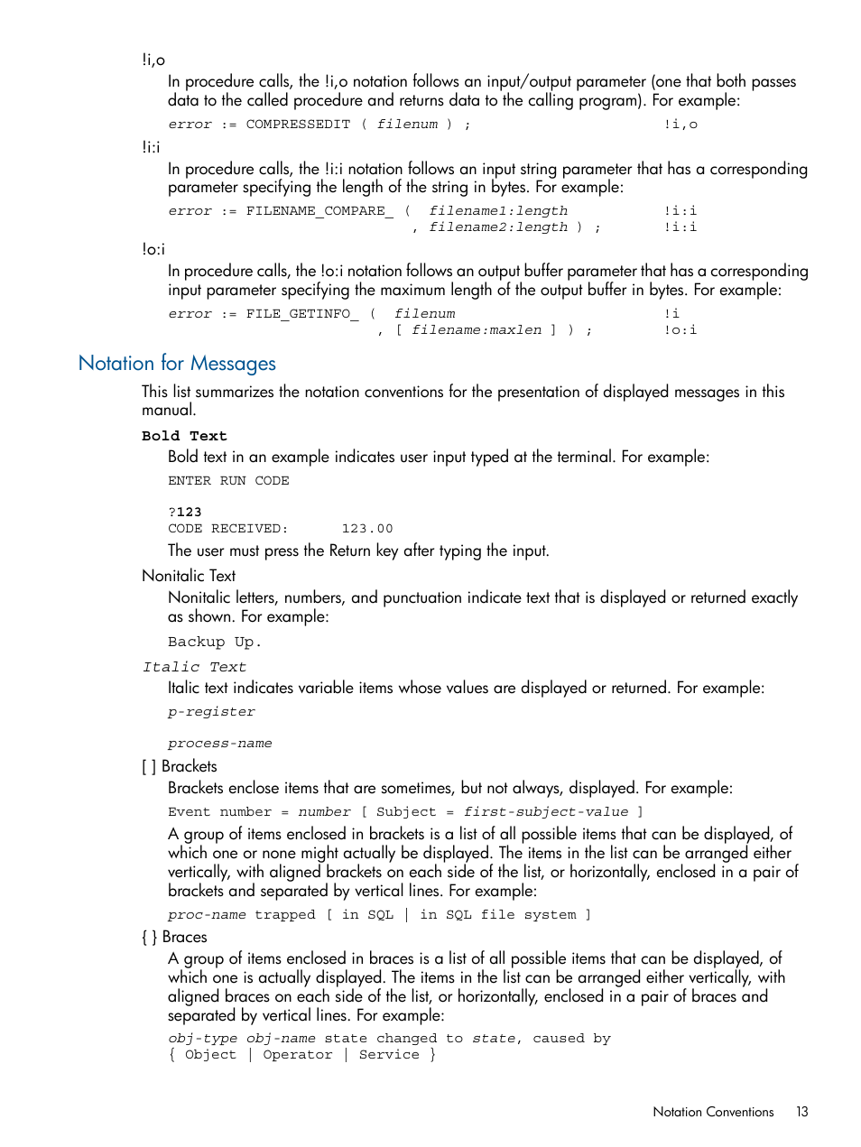 Notation for messages | HP Integrity NonStop J-Series User Manual | Page 13 / 470