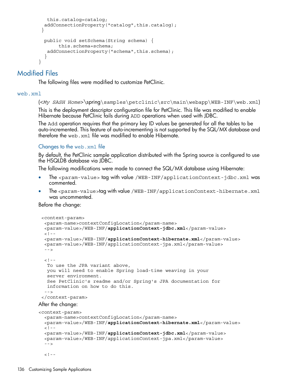 Modified files, Web.xml | HP Integrity NonStop J-Series User Manual | Page 136 / 470