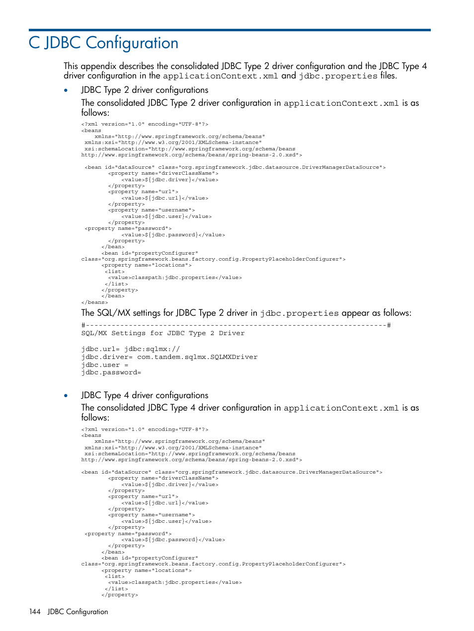 C jdbc configuration, Appendix c: jdbc configuration | HP Integrity NonStop J-Series User Manual | Page 144 / 470