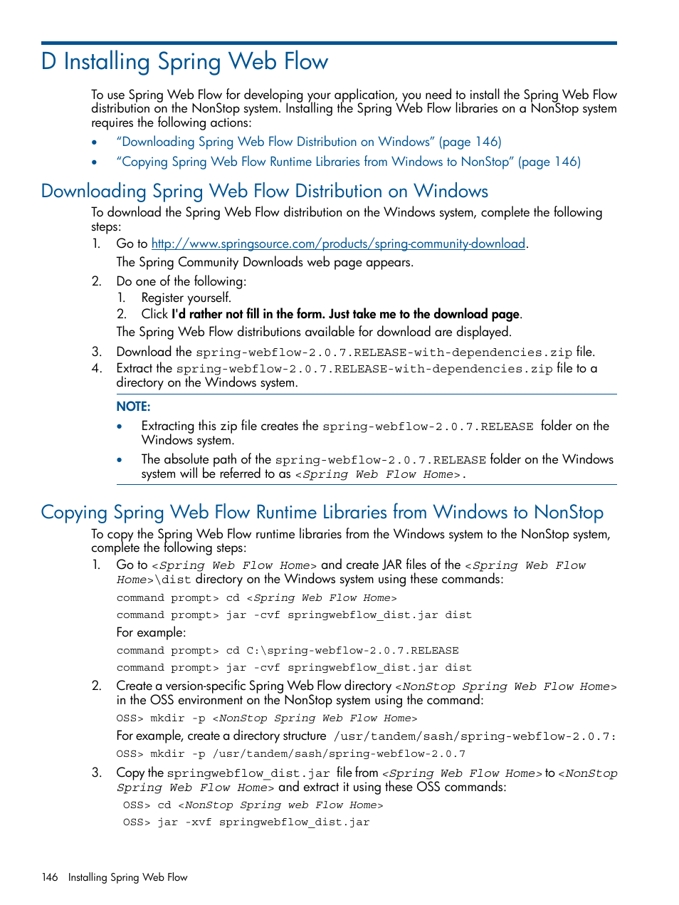D installing spring web flow, Appendix d: installing spring web flow, Appendix d: installing | Spring web flow | HP Integrity NonStop J-Series User Manual | Page 146 / 470
