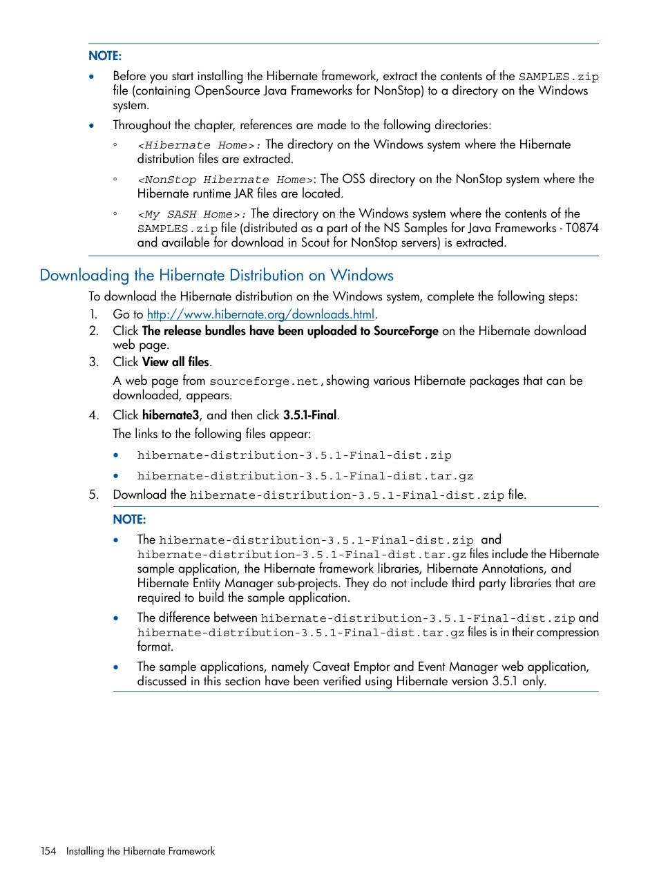 Downloading the hibernate distribution on windows | HP Integrity NonStop J-Series User Manual | Page 154 / 470