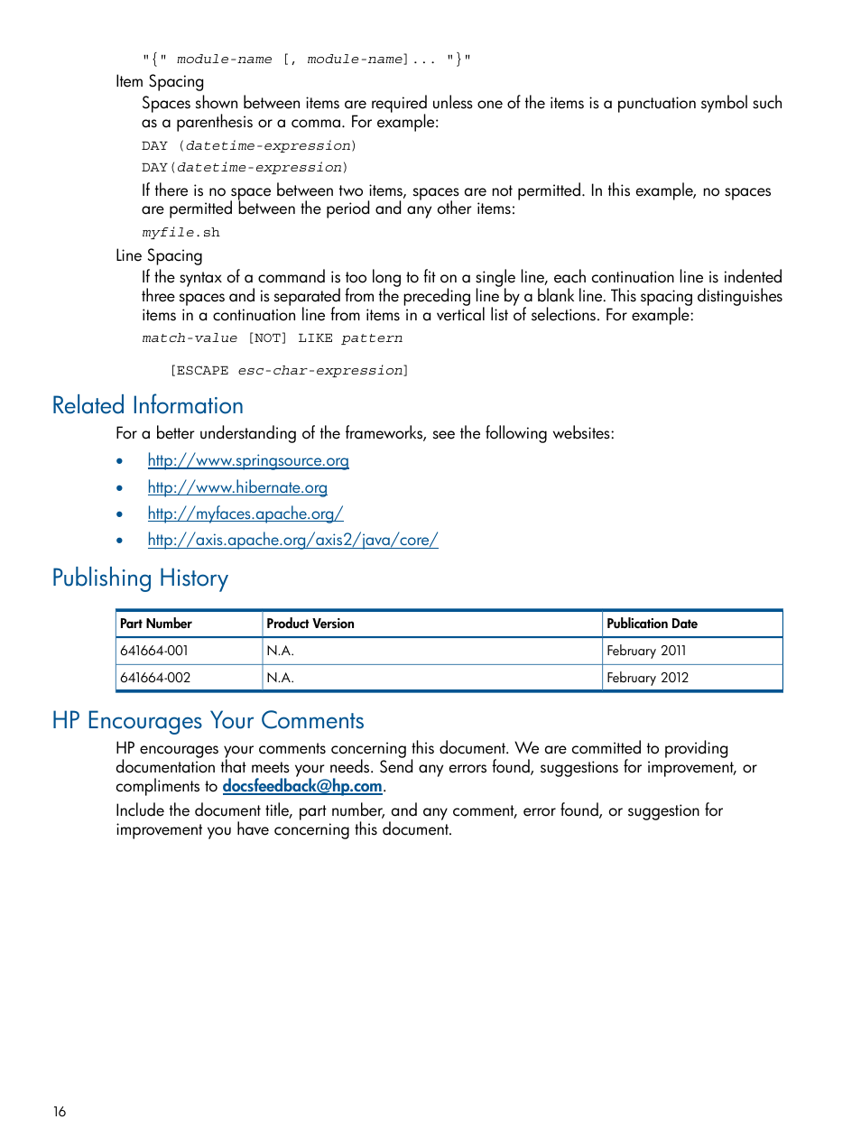 Related information, Publishing history, Hp encourages your comments | HP Integrity NonStop J-Series User Manual | Page 16 / 470