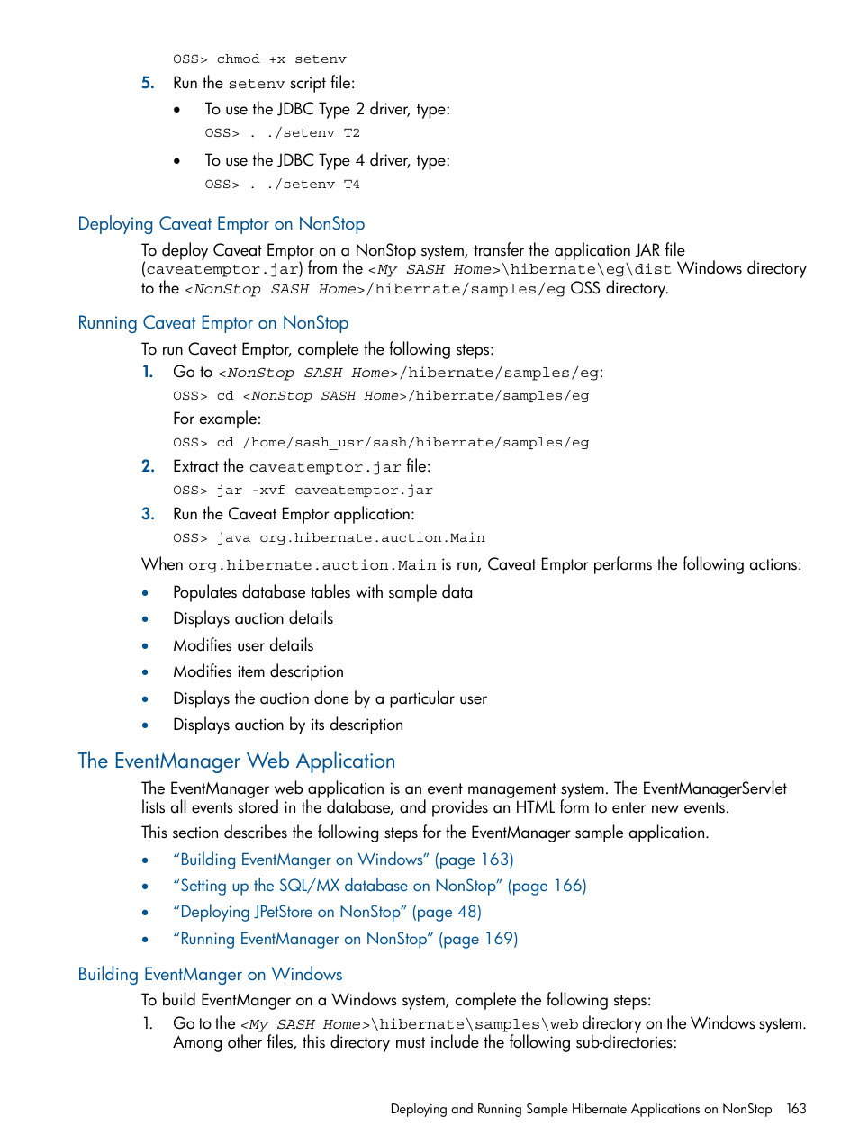 Deploying caveat emptor on nonstop, Running caveat emptor on nonstop, The eventmanager web application | Building eventmanger on windows | HP Integrity NonStop J-Series User Manual | Page 163 / 470
