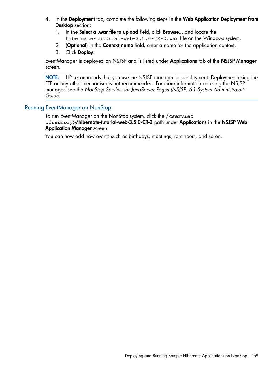 Running eventmanager on nonstop | HP Integrity NonStop J-Series User Manual | Page 169 / 470