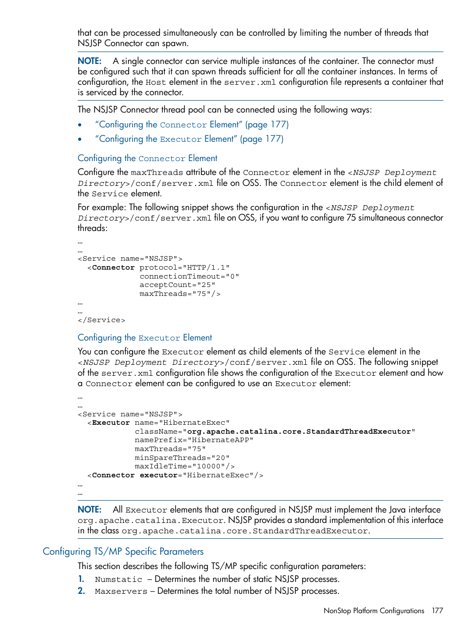 Configuring the connector element, Configuring the executor element, Configuring ts/mp specific parameters | HP Integrity NonStop J-Series User Manual | Page 177 / 470