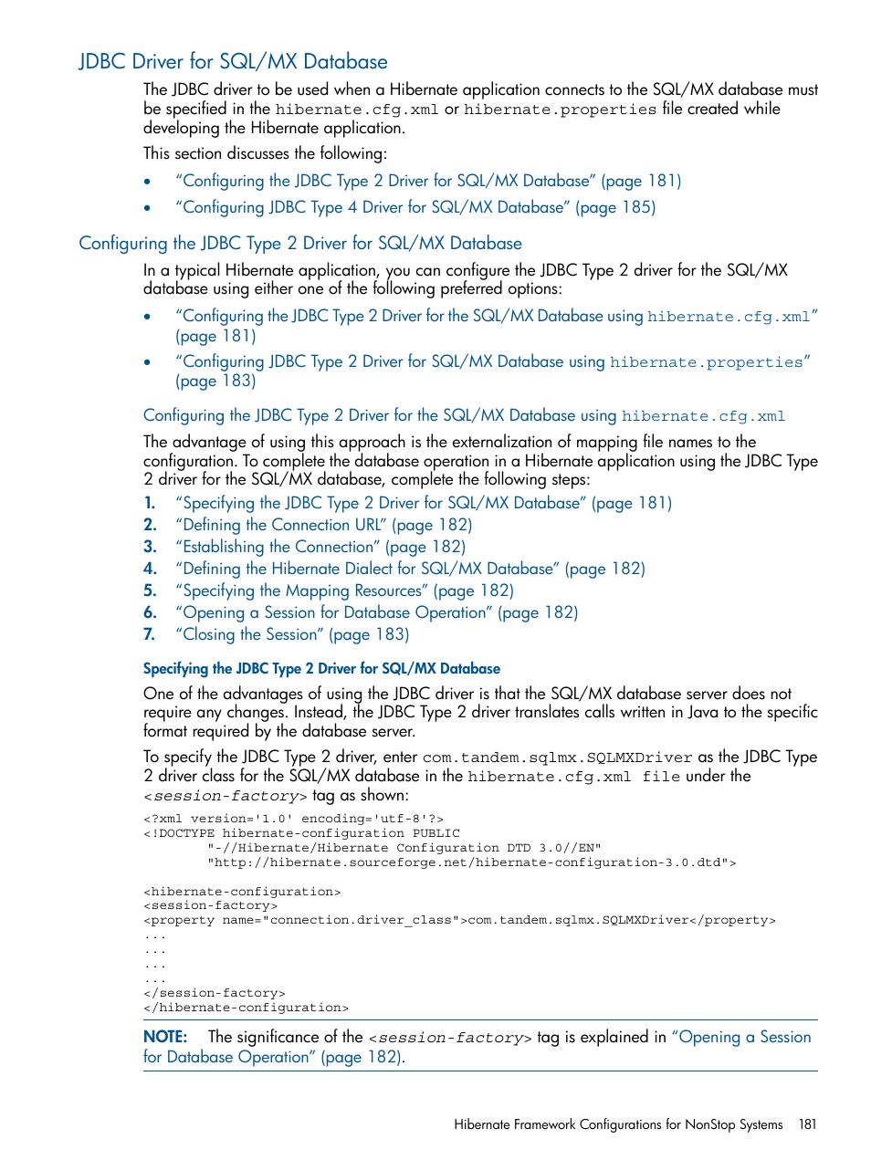 Jdbc driver for sql/mx database | HP Integrity NonStop J-Series User Manual | Page 181 / 470