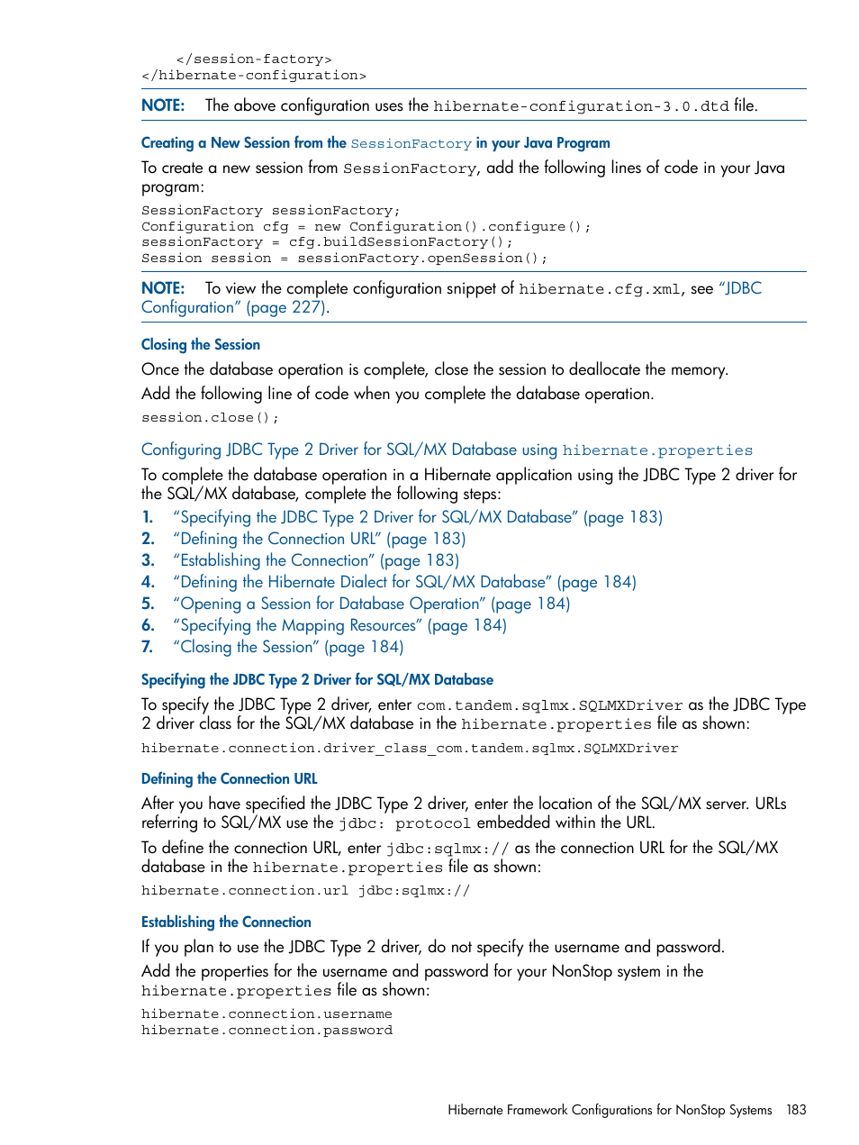 Closing the session, Defining the connection url, Establishing the connection | HP Integrity NonStop J-Series User Manual | Page 183 / 470