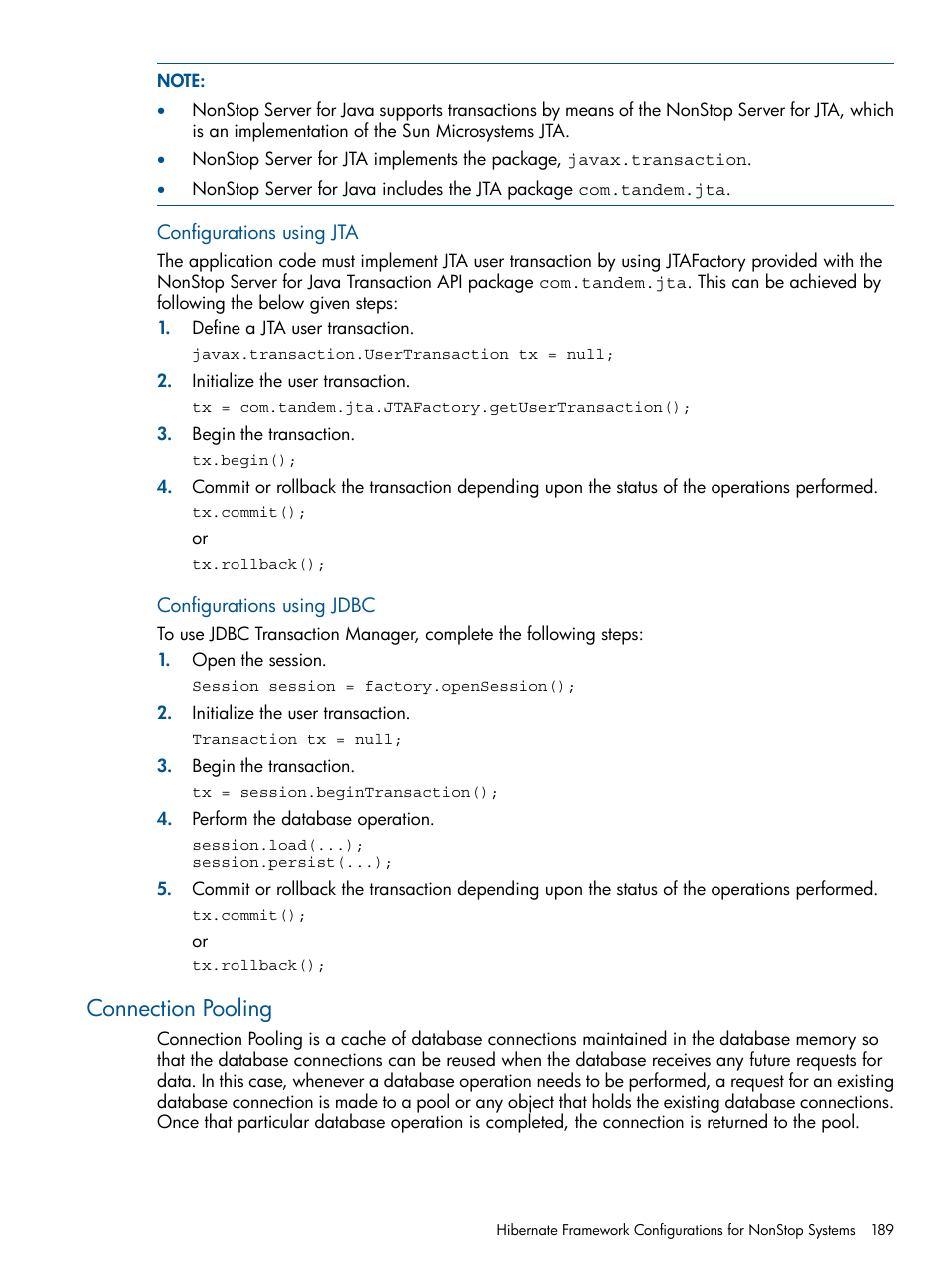 Connection pooling | HP Integrity NonStop J-Series User Manual | Page 189 / 470