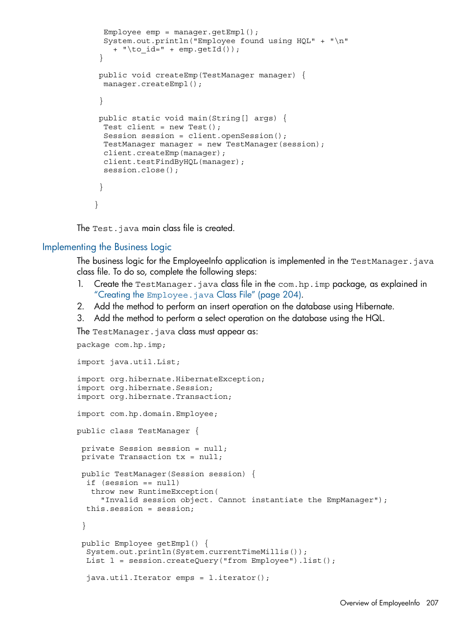 Implementing the business logic | HP Integrity NonStop J-Series User Manual | Page 207 / 470