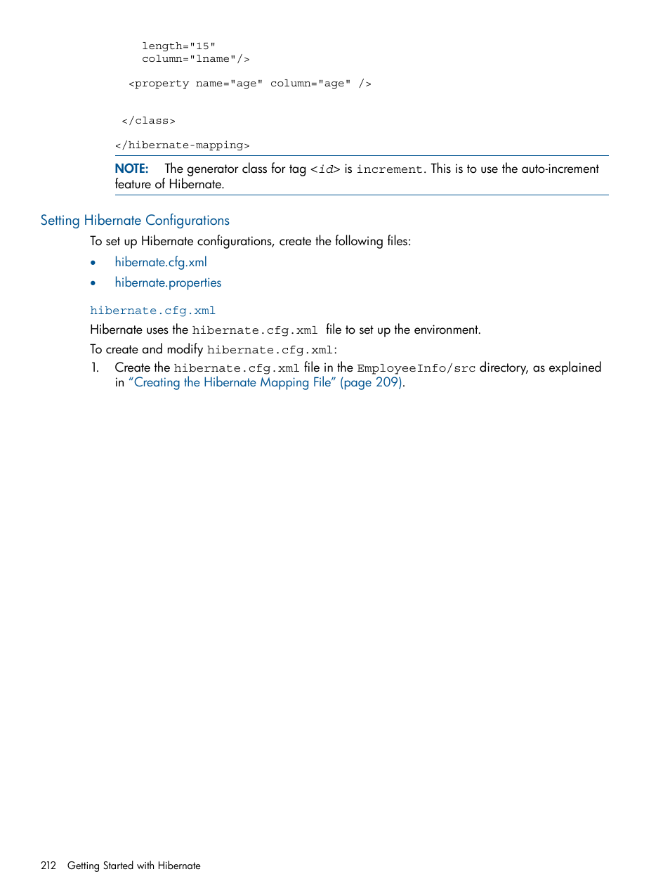 Setting hibernate configurations, Hibernate.cfg.xml | HP Integrity NonStop J-Series User Manual | Page 212 / 470