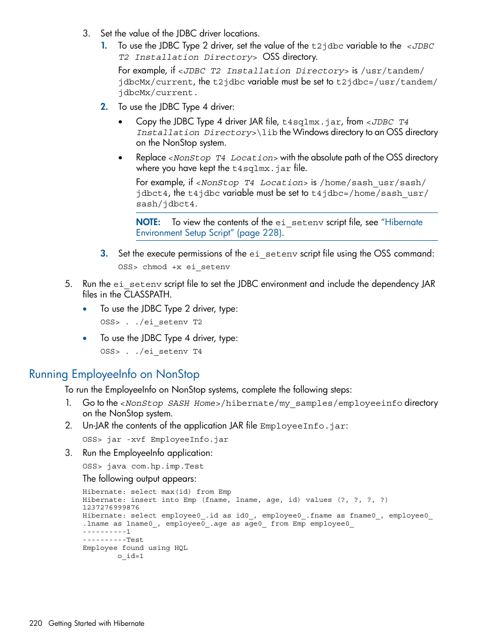 Running employeeinfo on nonstop | HP Integrity NonStop J-Series User Manual | Page 220 / 470
