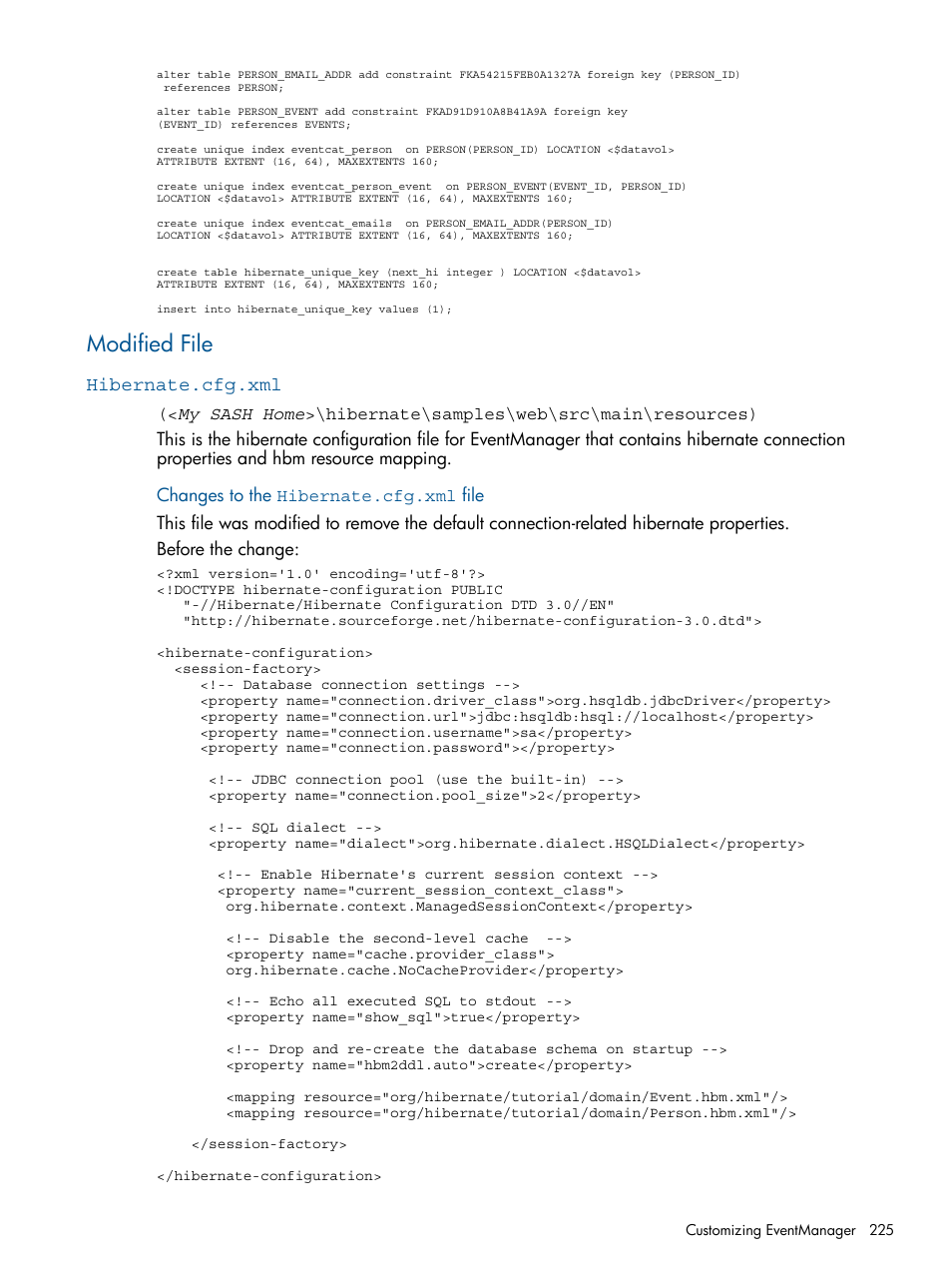 Modified file, Hibernate.cfg.xml | HP Integrity NonStop J-Series User Manual | Page 225 / 470