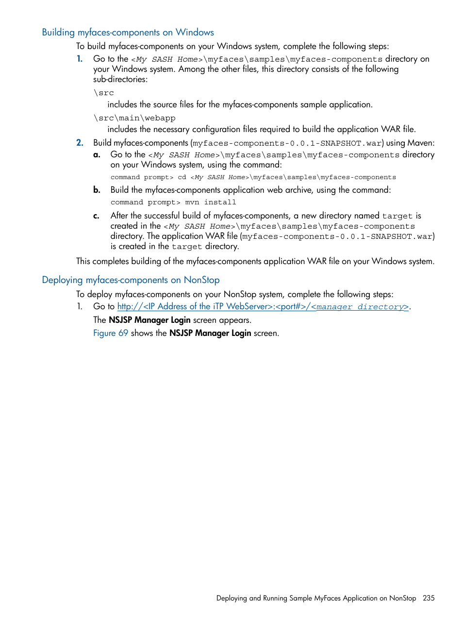 Building myfaces-components on windows, Deploying myfaces-components on nonstop | HP Integrity NonStop J-Series User Manual | Page 235 / 470