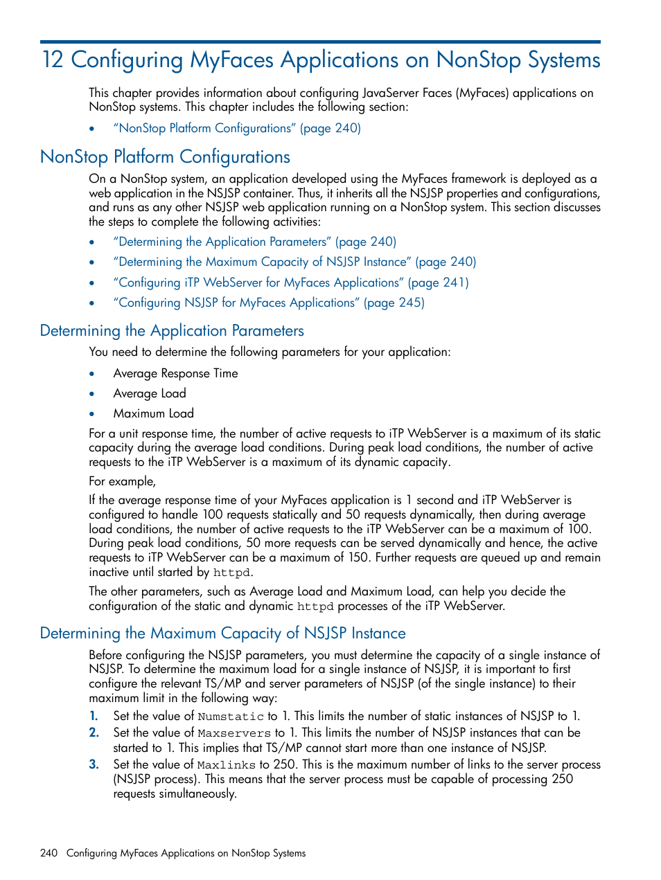 Nonstop platform configurations, Determining the application parameters, Determining the maximum capacity of nsjsp instance | HP Integrity NonStop J-Series User Manual | Page 240 / 470