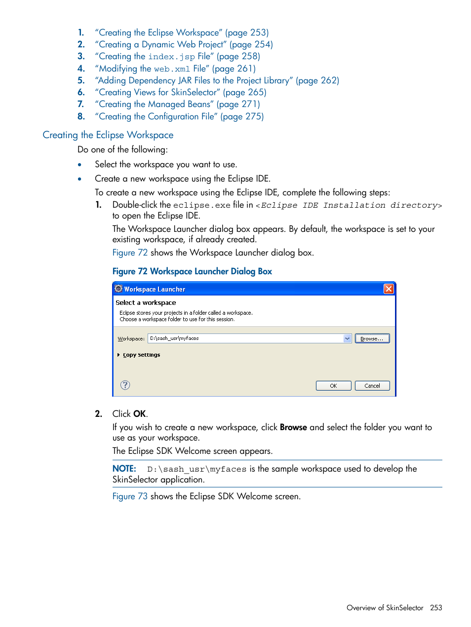 Creating the eclipse workspace | HP Integrity NonStop J-Series User Manual | Page 253 / 470