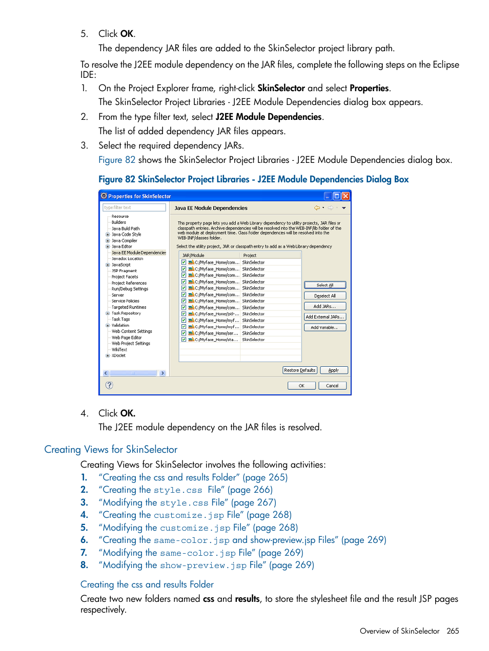 Creating views for skinselector, Creating the css and results folder | HP Integrity NonStop J-Series User Manual | Page 265 / 470