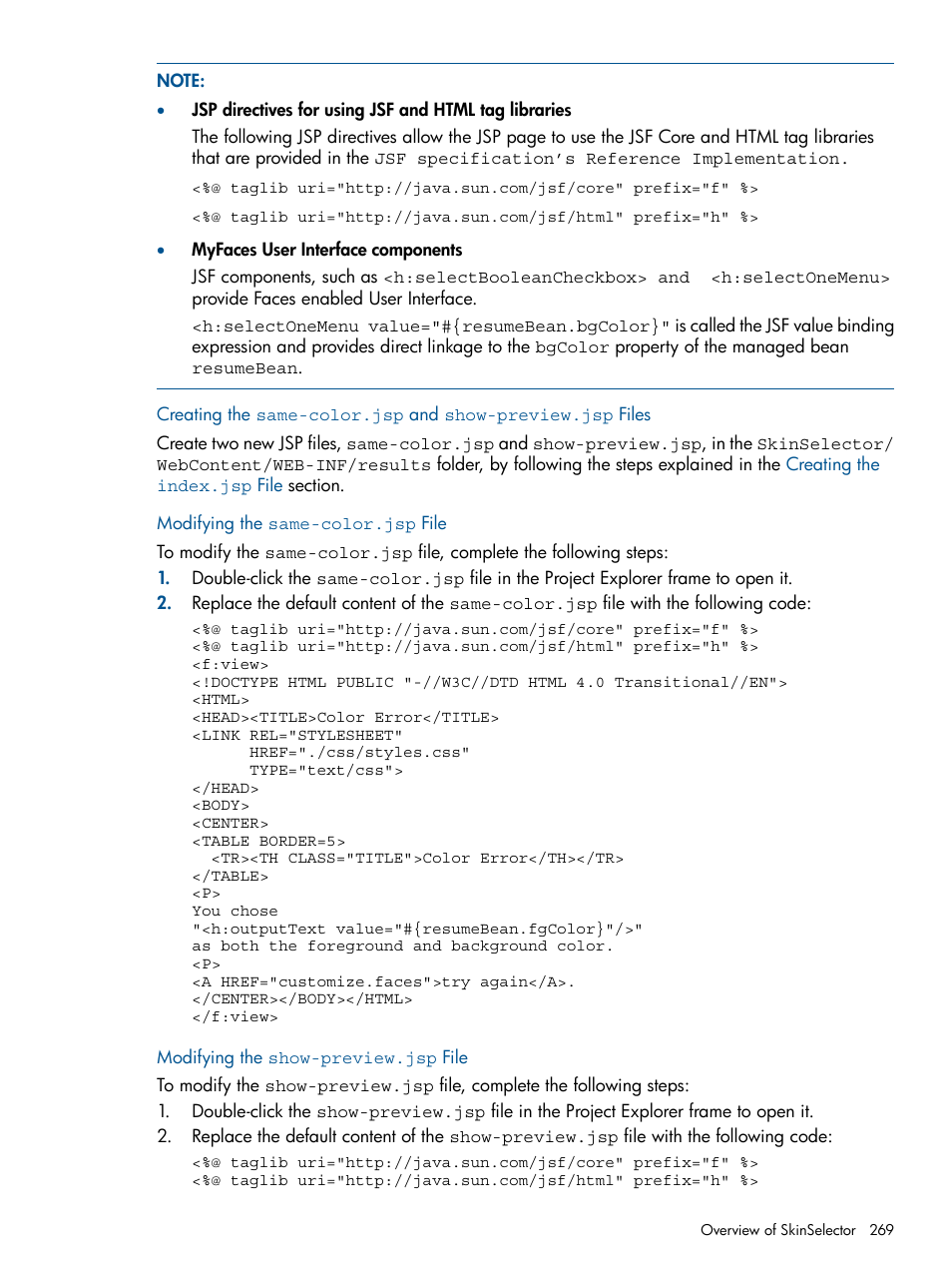 Modifying the same-color.jsp file, Modifying the show-preview.jsp file | HP Integrity NonStop J-Series User Manual | Page 269 / 470