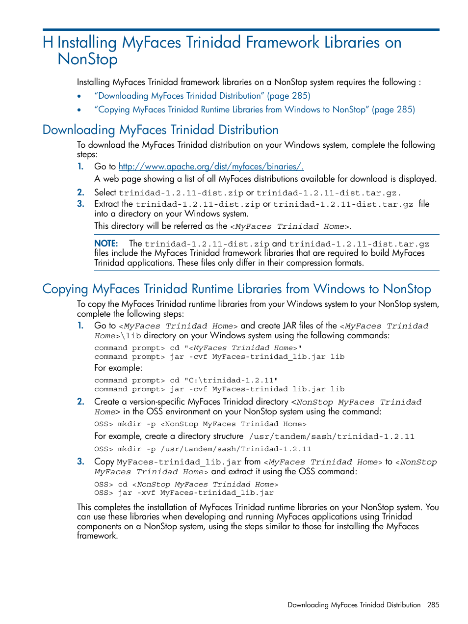 Downloading myfaces trinidad distribution | HP Integrity NonStop J-Series User Manual | Page 285 / 470