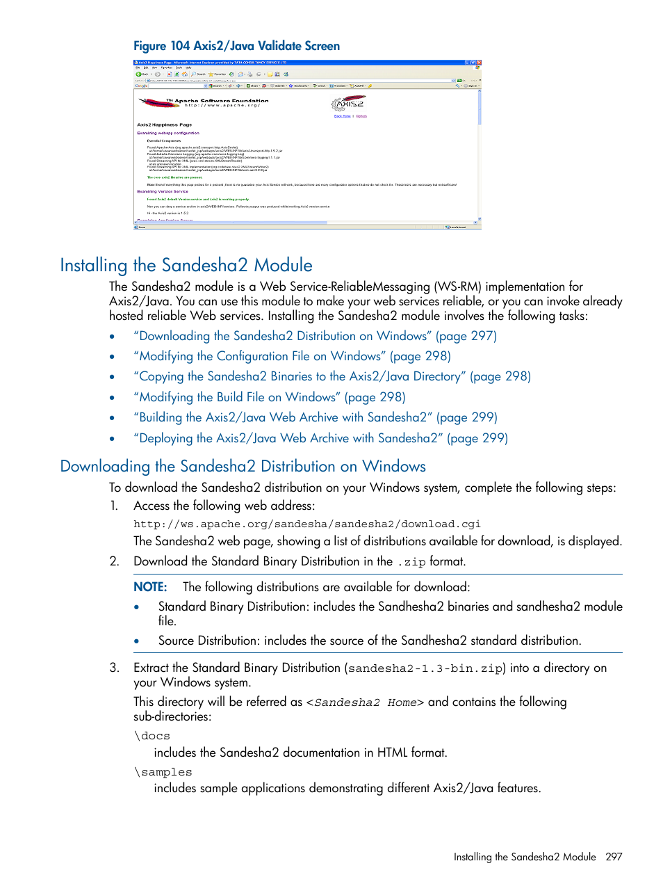Installing the sandesha2 module, Downloading the sandesha2 distribution on windows | HP Integrity NonStop J-Series User Manual | Page 297 / 470