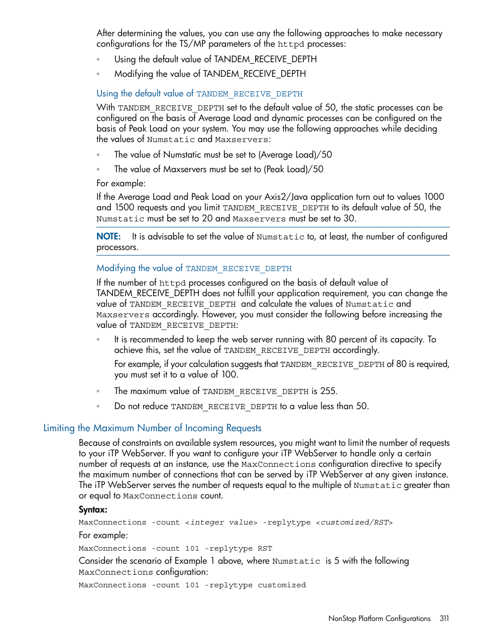 Limiting the maximum number of incoming requests | HP Integrity NonStop J-Series User Manual | Page 311 / 470