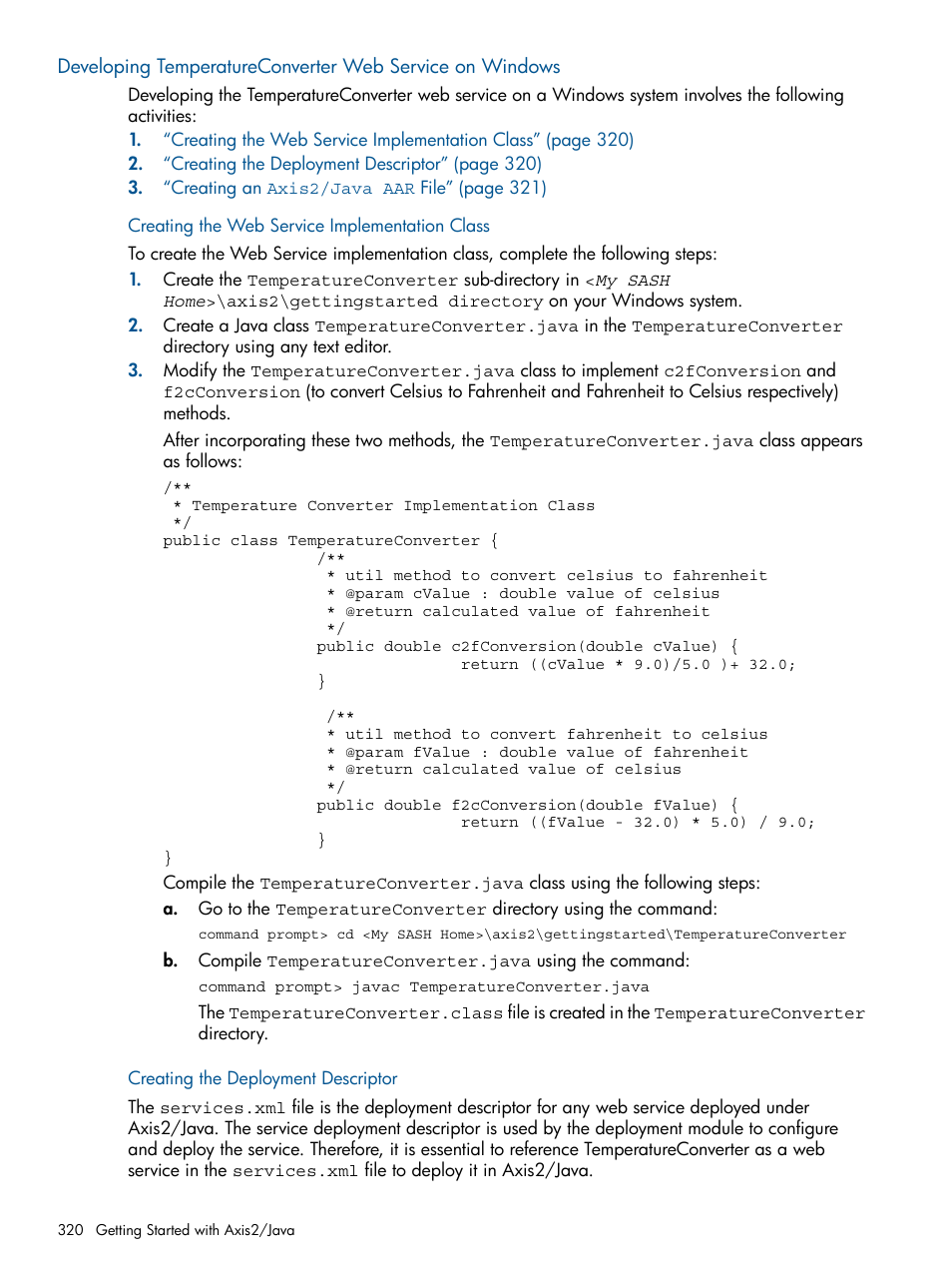 Creating the web service implementation class, Creating the deployment descriptor | HP Integrity NonStop J-Series User Manual | Page 320 / 470