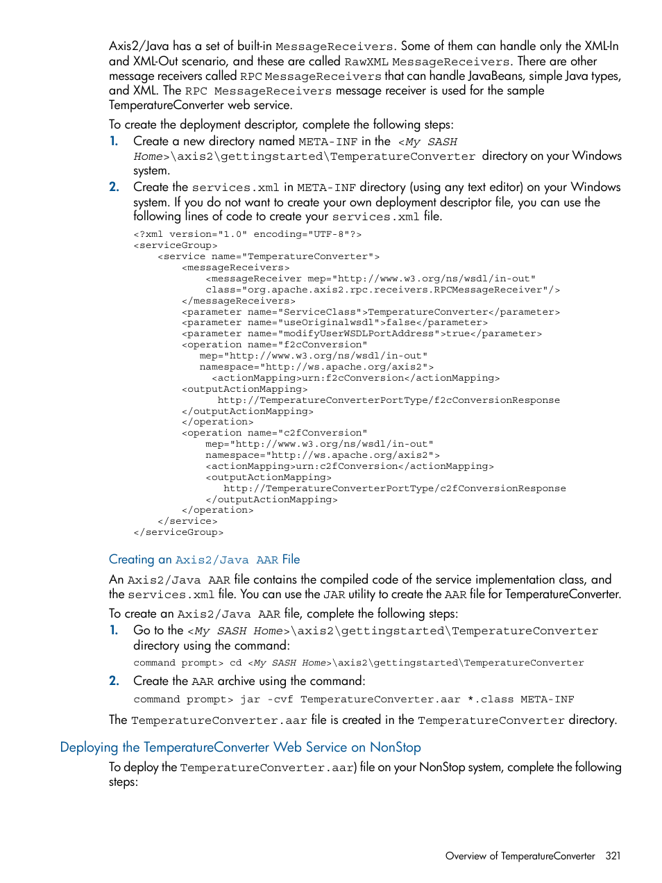 Creating an axis2/java aar file | HP Integrity NonStop J-Series User Manual | Page 321 / 470