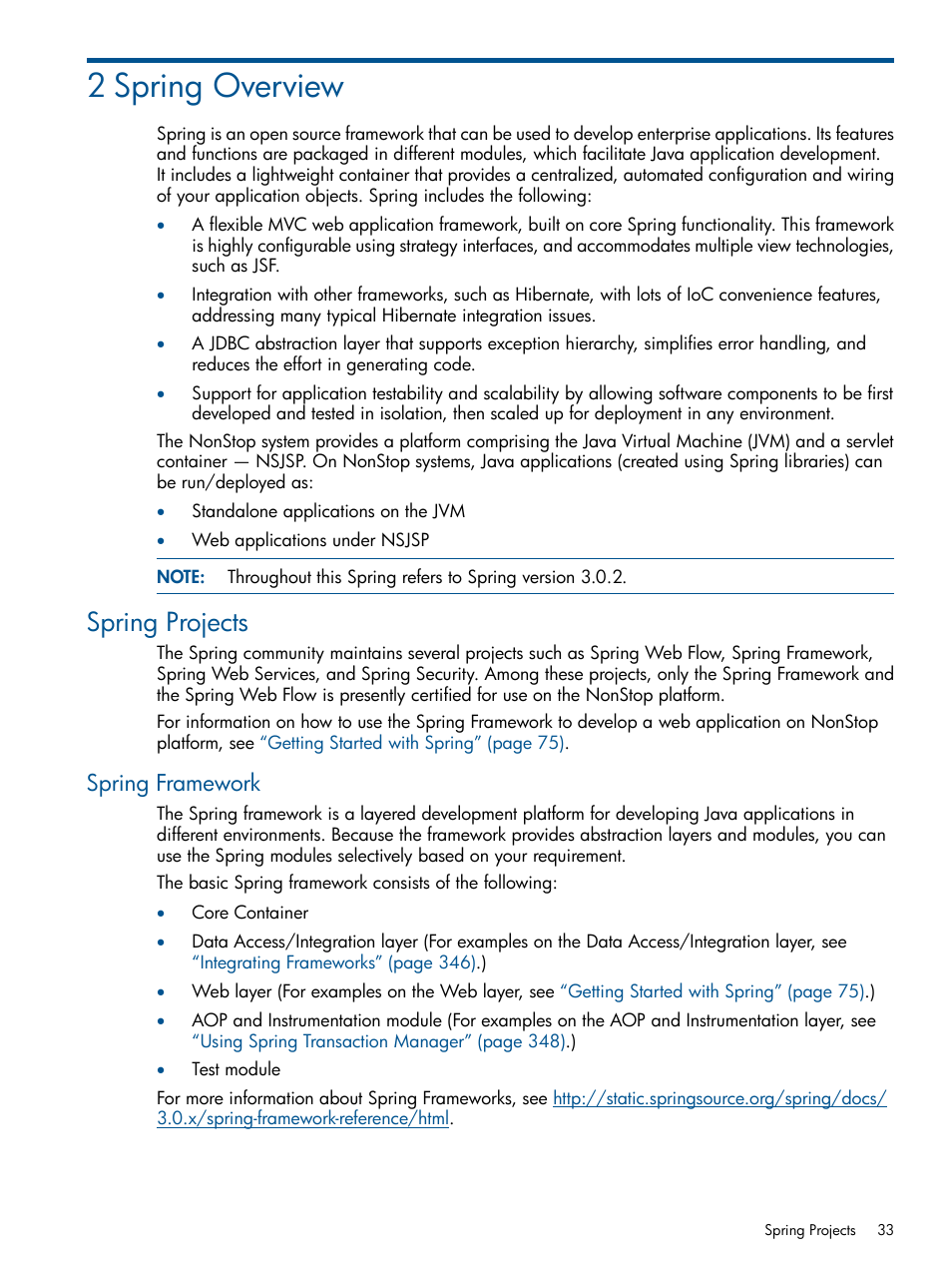 2 spring overview, Spring projects, Spring framework | Chapter 2: spring overview | HP Integrity NonStop J-Series User Manual | Page 33 / 470