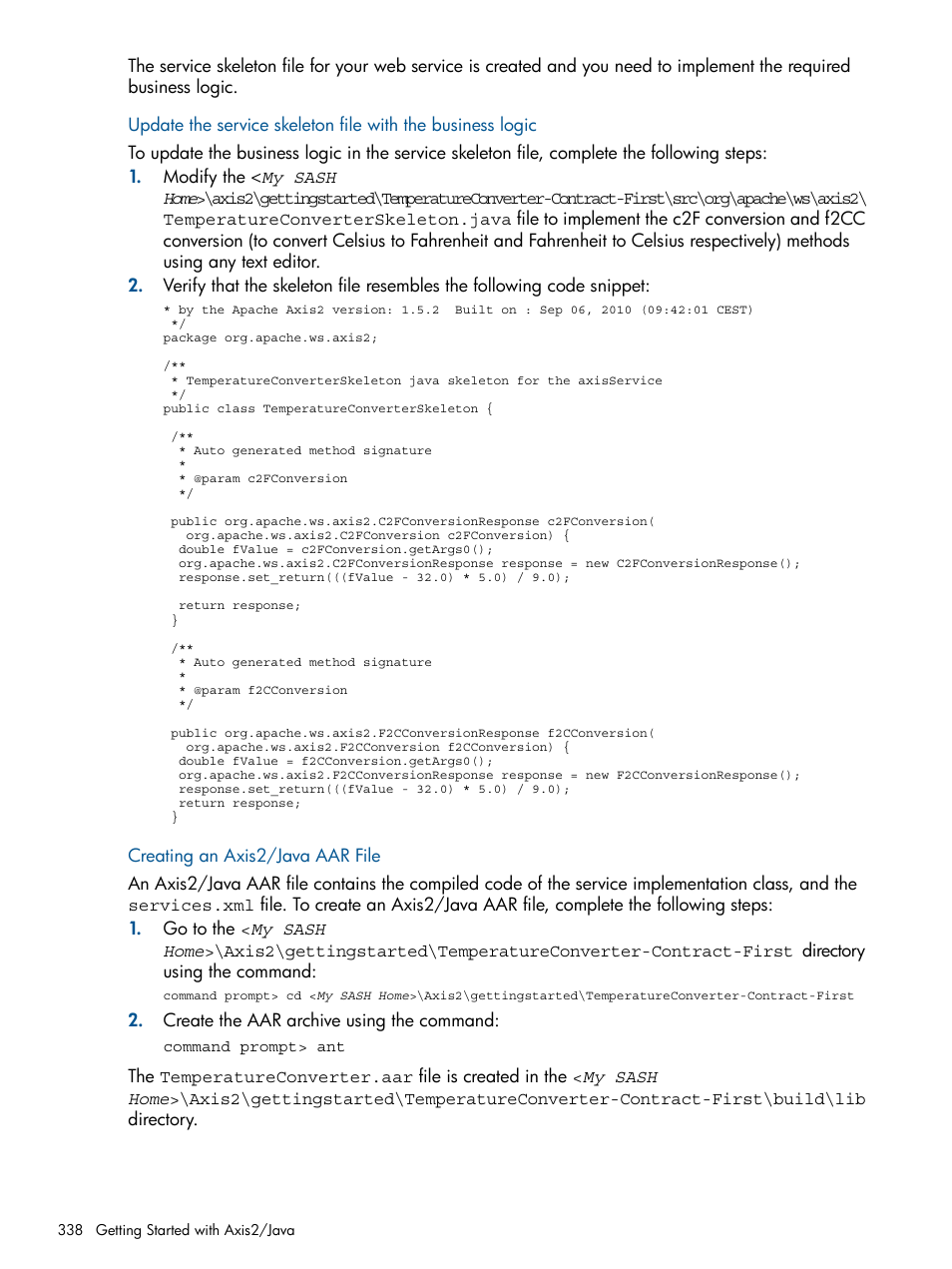 Creating an axis2/java aar file | HP Integrity NonStop J-Series User Manual | Page 338 / 470