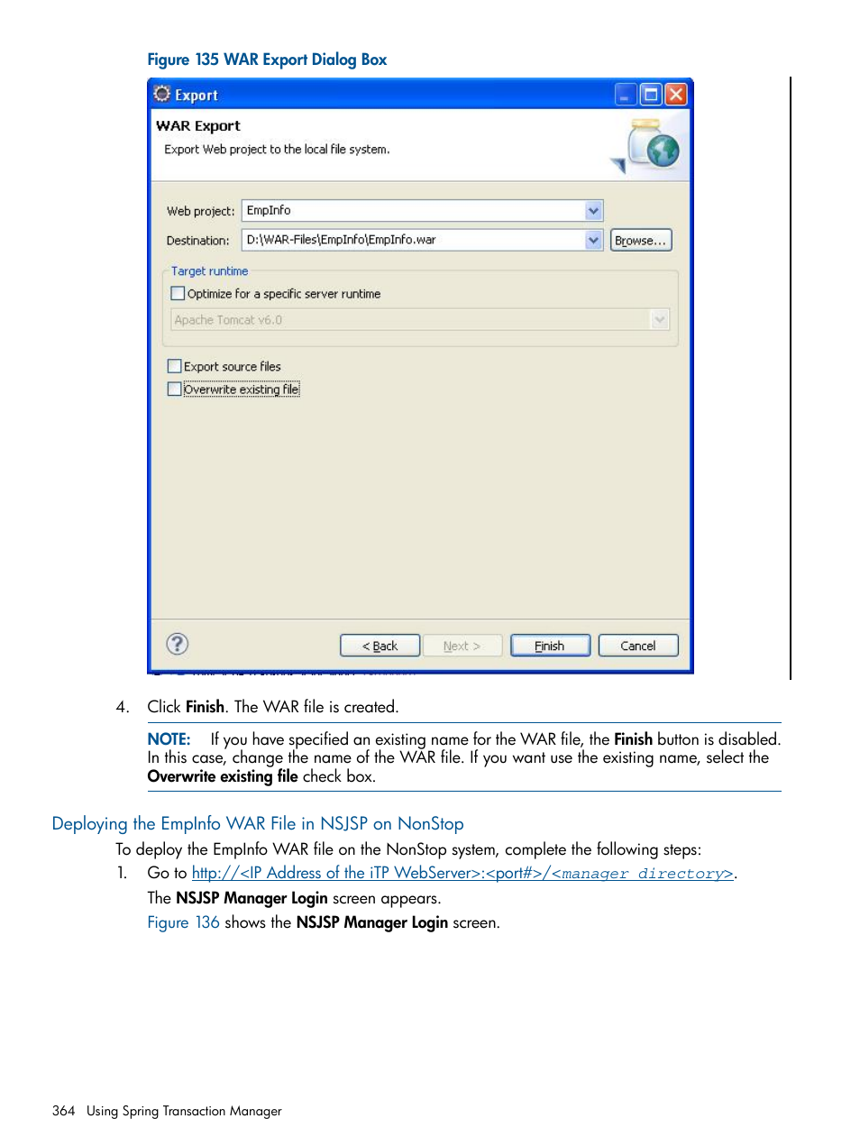 Deploying the empinfo war file in nsjsp on nonstop | HP Integrity NonStop J-Series User Manual | Page 364 / 470