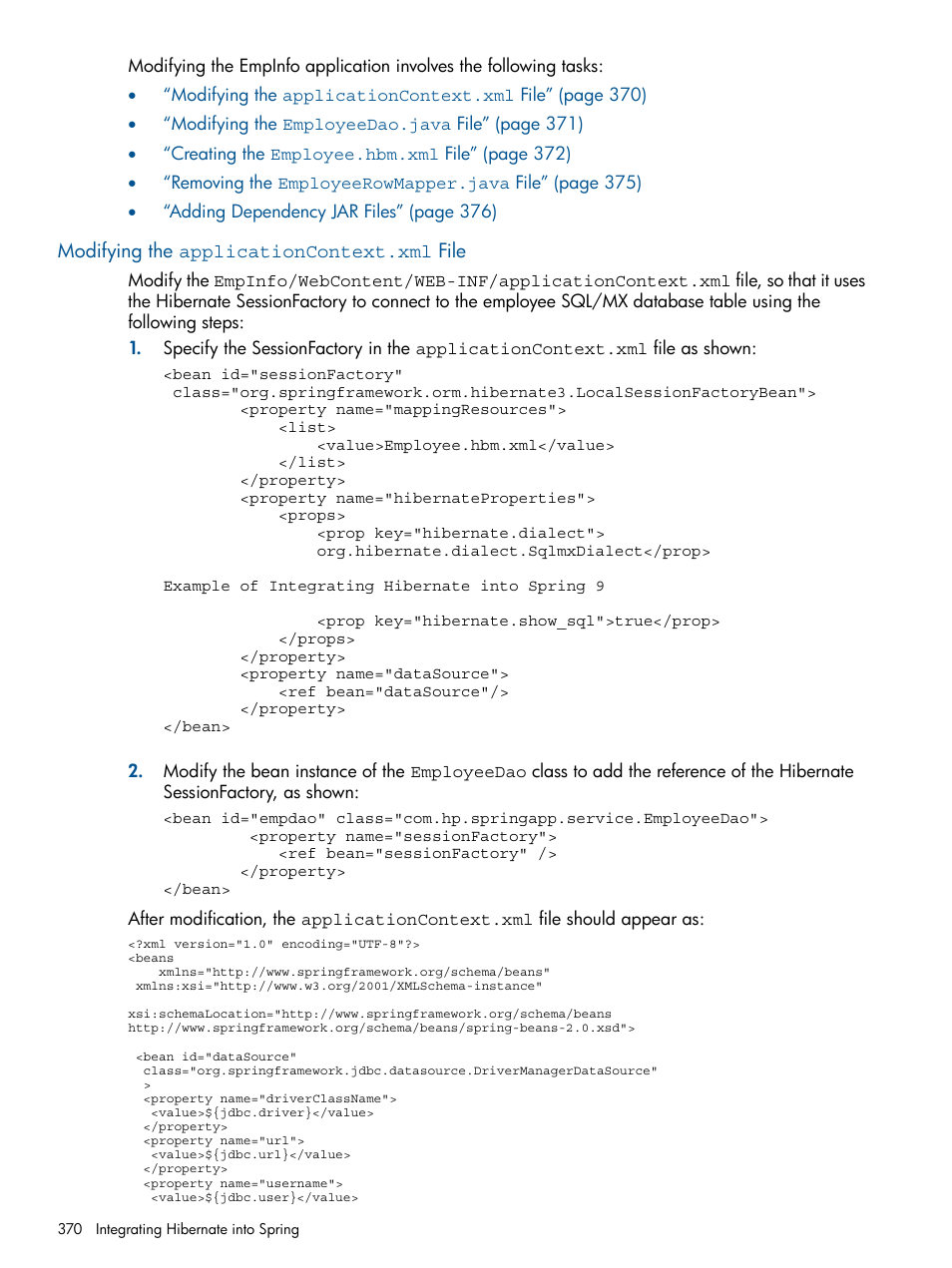 Modifying the applicationcontext.xml file | HP Integrity NonStop J-Series User Manual | Page 370 / 470