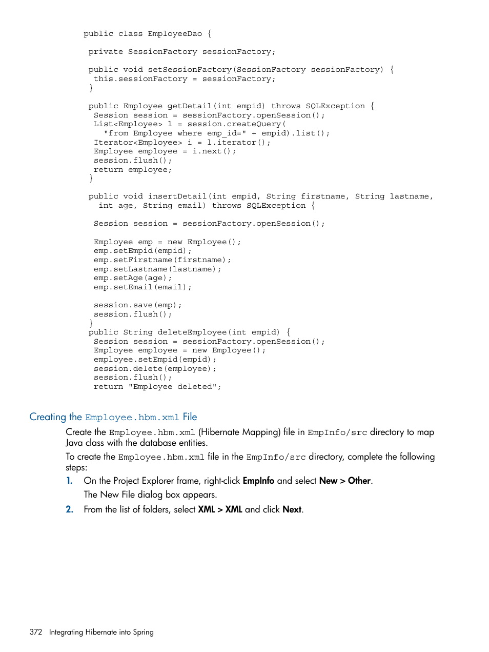 Creating the employee.hbm.xml file | HP Integrity NonStop J-Series User Manual | Page 372 / 470