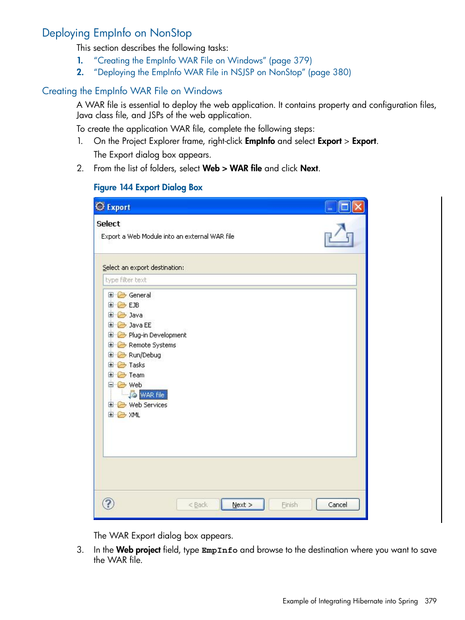 Deploying empinfo on nonstop, Creating the empinfo war file on windows | HP Integrity NonStop J-Series User Manual | Page 379 / 470
