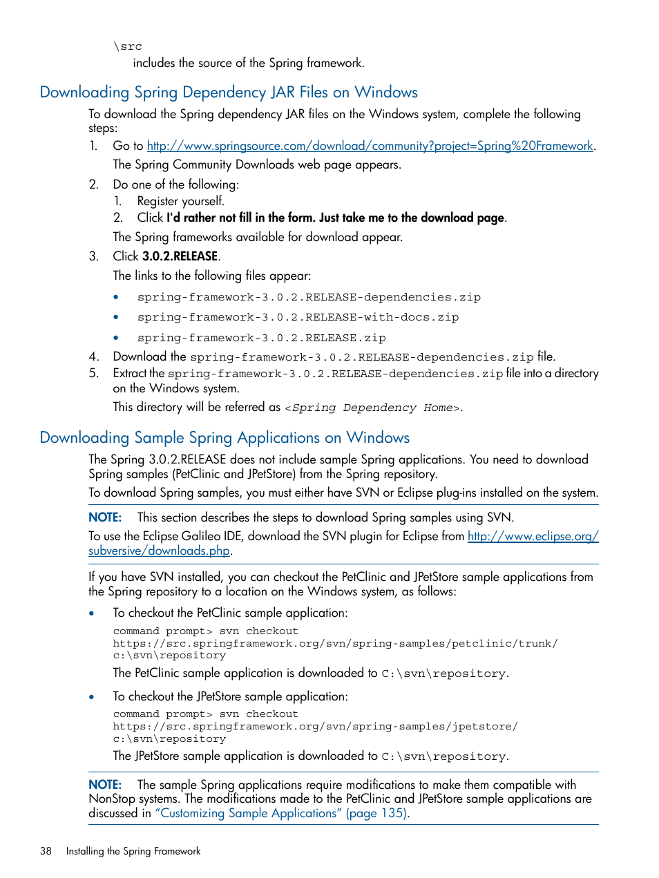 Downloading spring dependency jar files on windows, Downloading sample spring applications on windows | HP Integrity NonStop J-Series User Manual | Page 38 / 470