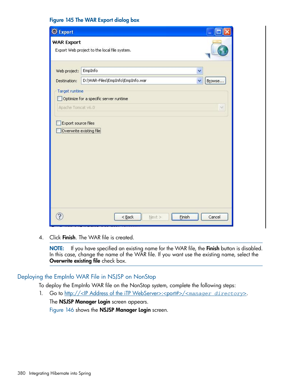 Deploying the empinfo war file in nsjsp on nonstop | HP Integrity NonStop J-Series User Manual | Page 380 / 470