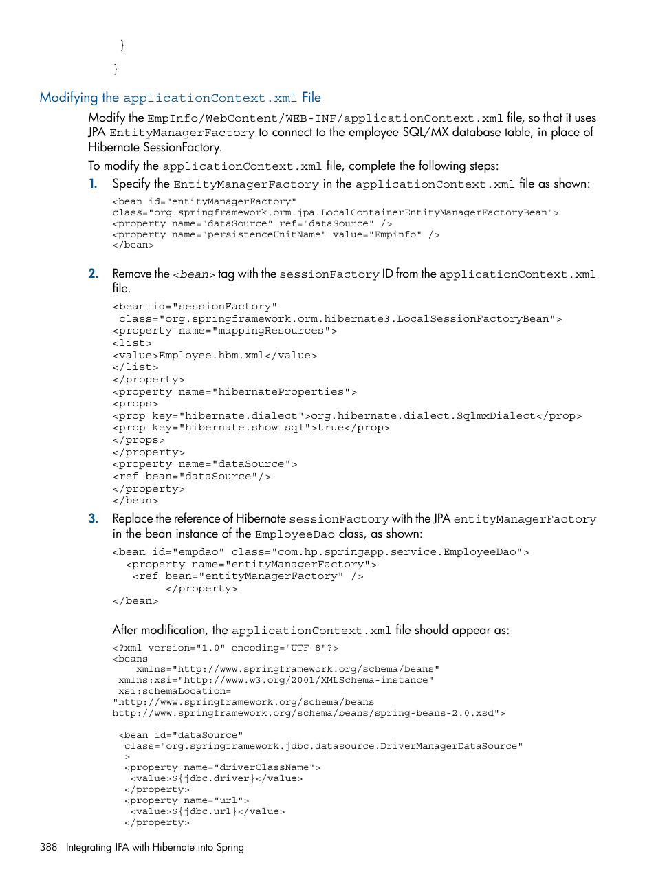 Modifying the applicationcontext.xml file | HP Integrity NonStop J-Series User Manual | Page 388 / 470