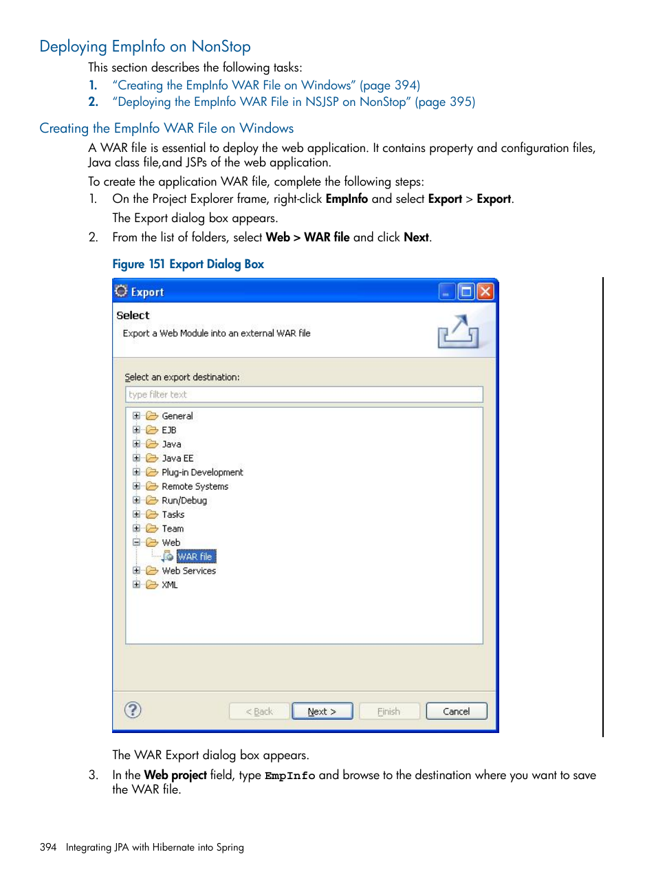 Deploying empinfo on nonstop, Creating the empinfo war file on windows | HP Integrity NonStop J-Series User Manual | Page 394 / 470
