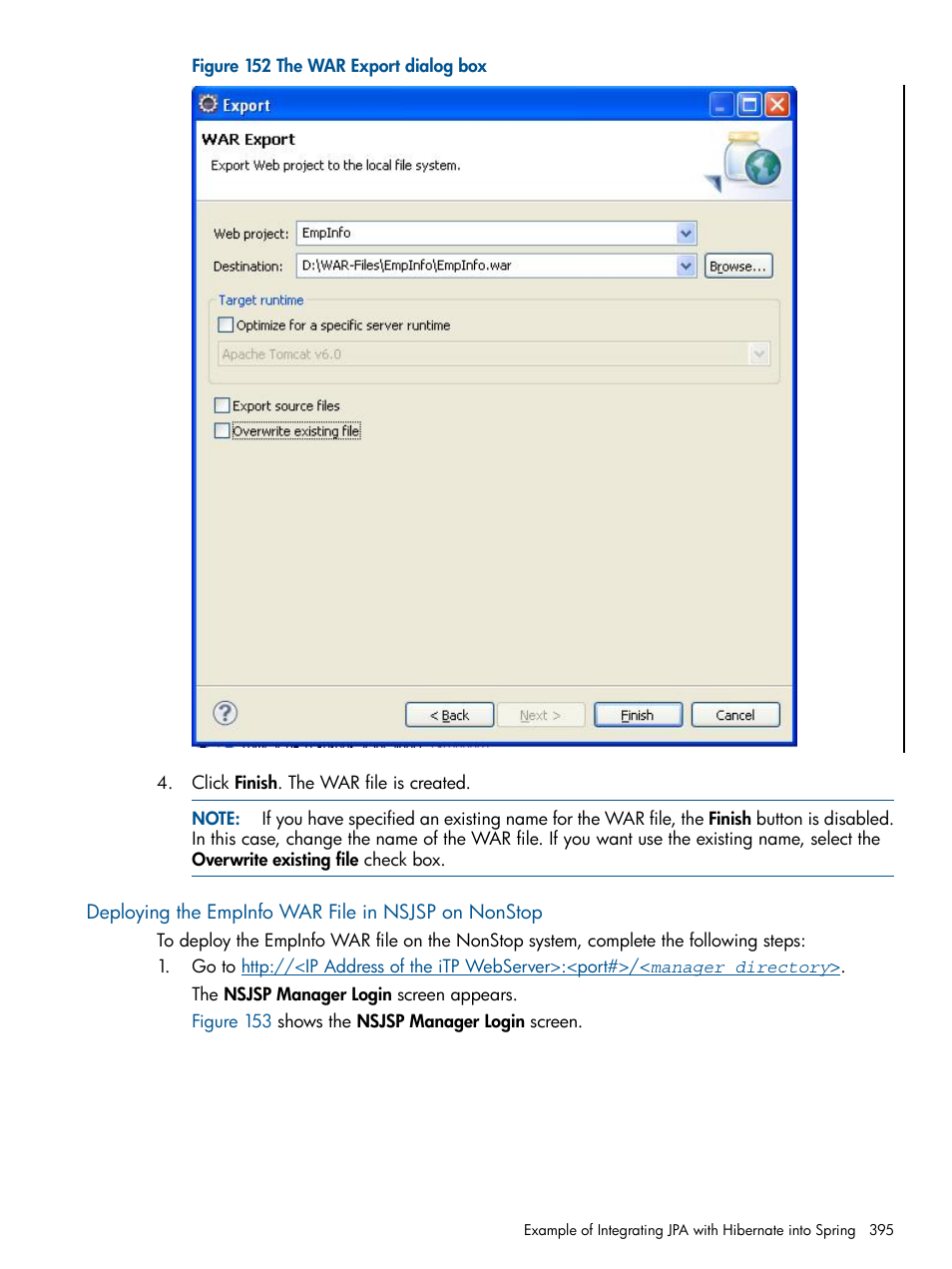 Deploying the empinfo war file in nsjsp on nonstop | HP Integrity NonStop J-Series User Manual | Page 395 / 470